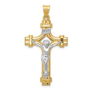 Men's 14k Two Tone Gold Hollow 2D INRI Crucifix Pendant, 24 x 45mm